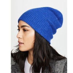 White & Warren cashmere beanie in optic blue colorway